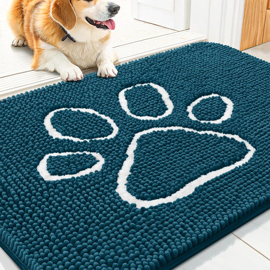 Smiry Dog Door Mat for Muddy Paws, Absorbent Dirt Trapper Non Slip Quick Dry Washable Chenille Mat for Mud Dogs, Entry Rug for Indoor and Outdoor (30x20 Inches, Atlantic Blue)