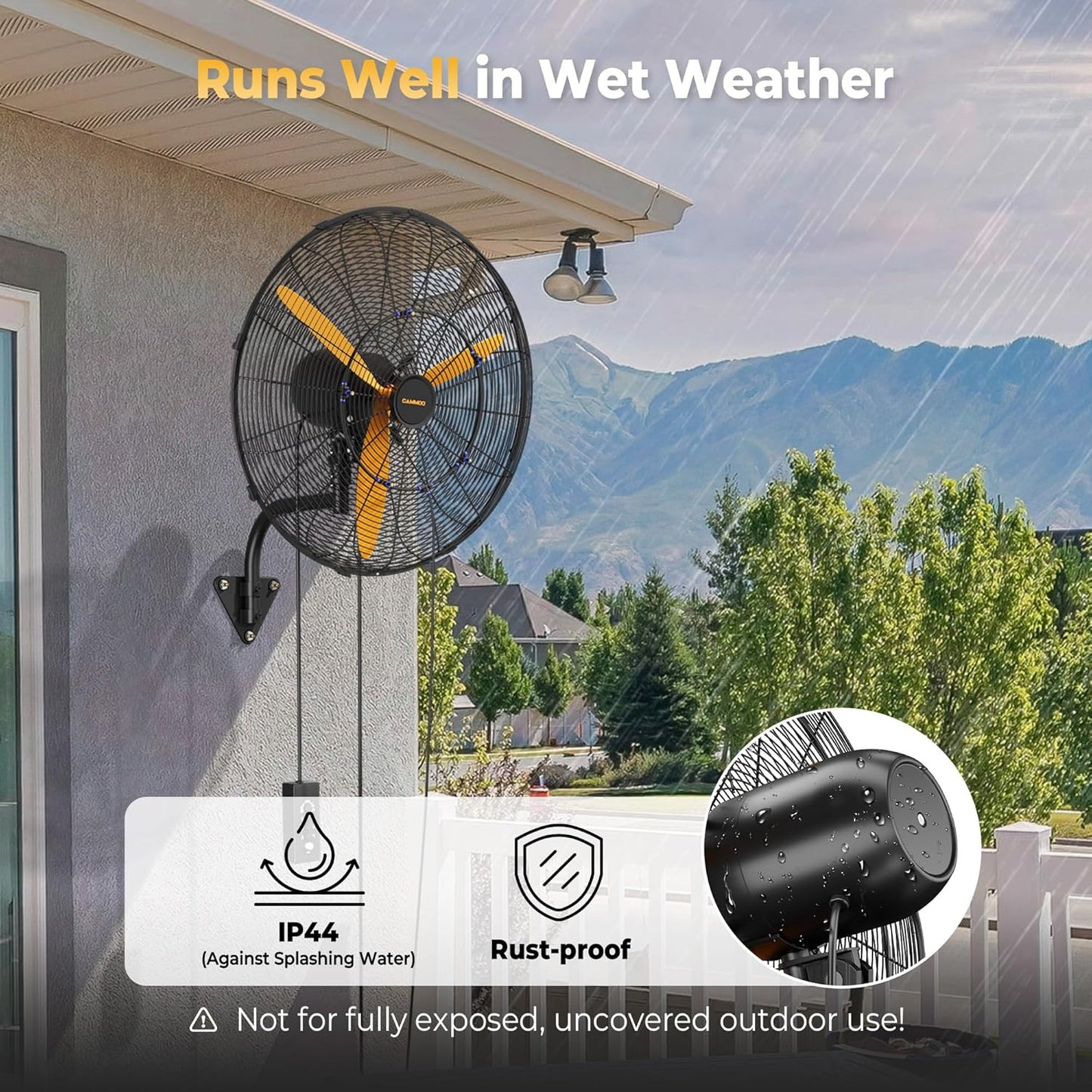 24 Inch Oscillating Misting Wall Mount Fan, Extra Long 3.9ft Wired Remote and 9.8ft Power Cord, IP44 Industrial Commercial Wall Mounted Fan for Greenhouse, Garage, Workshop, Covered Patio