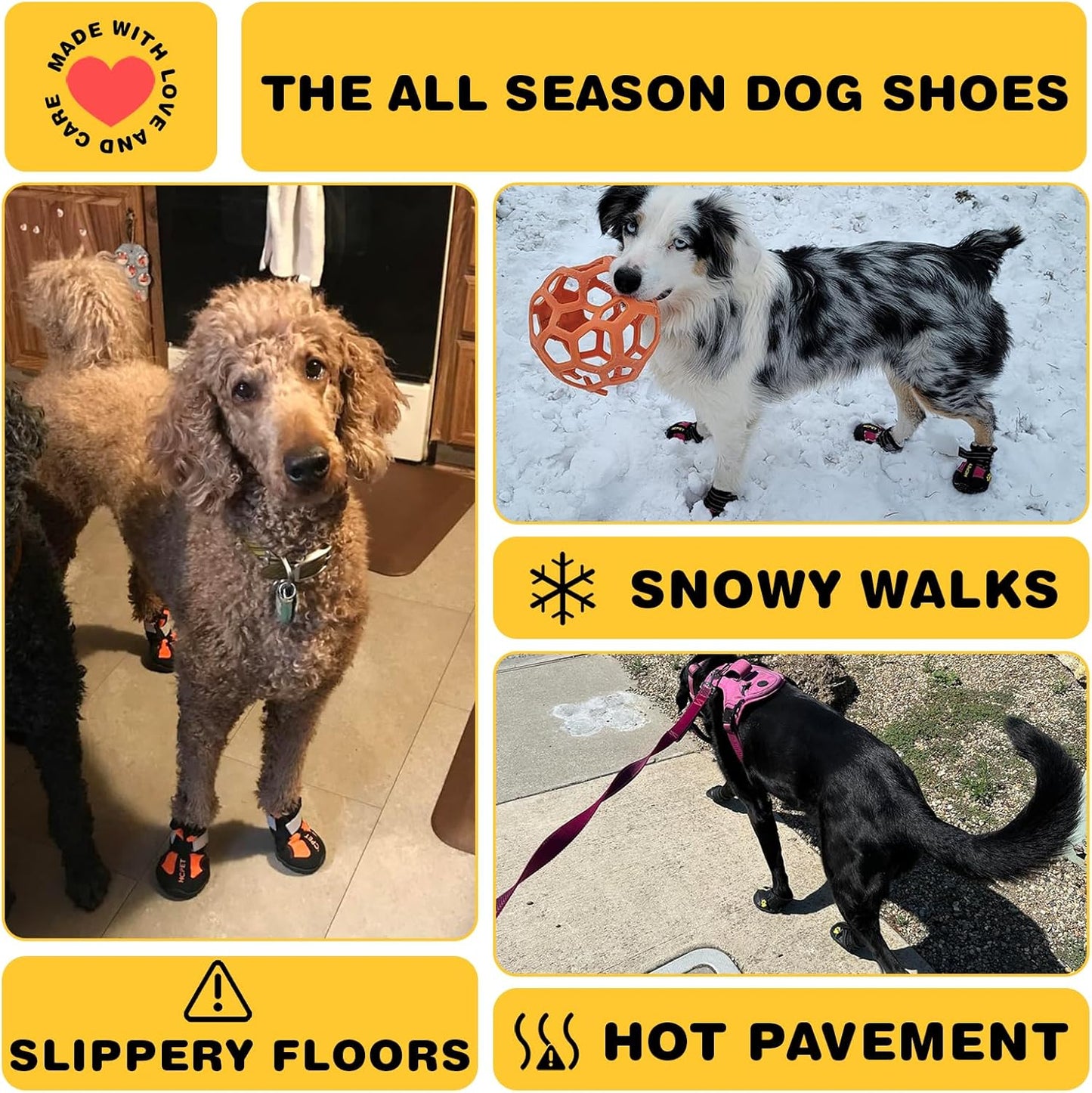 Hcpet Dog Shoes, Dog Boots for Small Dogs, Waterproof Medium Dog Booties Paw Protector for Summer Hot Pavement, Winter Snowy Day, Outdoor Walking, Indoor Hardfloors Anti Slip Sole Orange Size 4