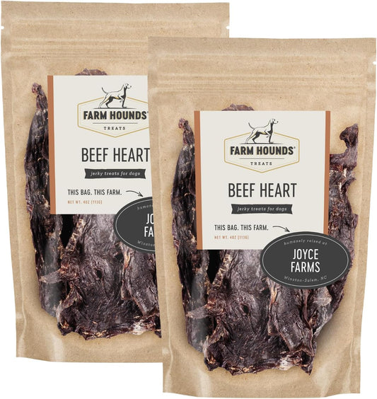 Farm Hounds - Beef Heart - Premium Natural Beef Heart Jerky for Dogs - Made from 100% Humanely Raised Cattle - Organ Treat - Great for Training & Treats - No Added Fillers - Made in USA - 4oz -2 Pack
