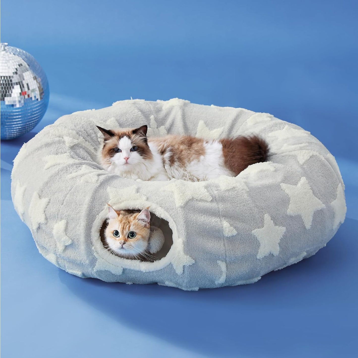 Lesure Cat Tunnel Bed for Indoor Cats - Cute Cat Donut Tunnel Toys for Small Large Cats with Washable Circle Cushion, Round Pet Peekaboo Cave Toy for Kitten/Puppy/Rabbit, Standard Grey