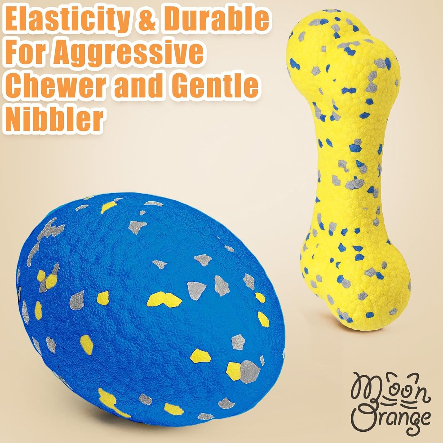 2Pcs Upgrade Bone Dog Balls+Rugby Dogs Toys for Aggressive Chewers, Indestructible Tennis Balls for Dogs (Blue+Yellow)