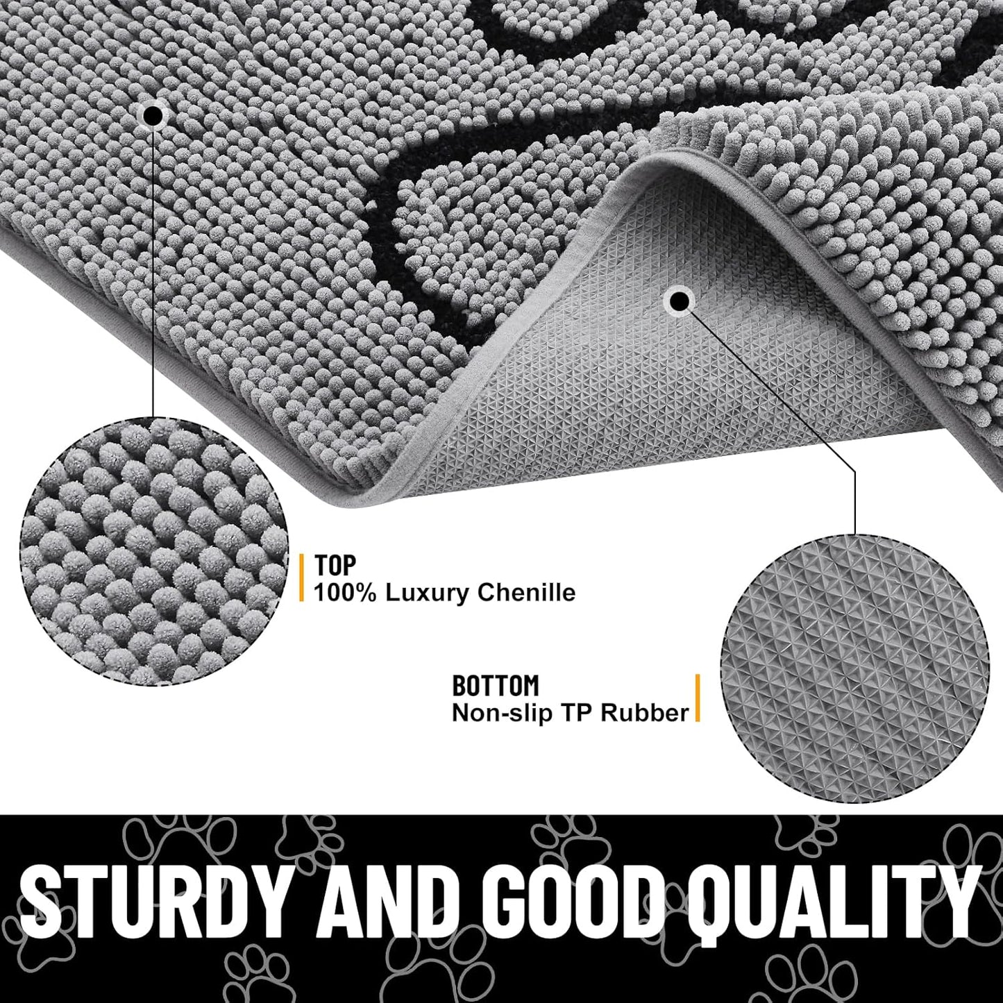 Smiry Dog Door Mat for Muddy Paws, Absorbent Dirt Trapper Non Slip Quick Dry Washable Chenille Mat for Mud Dogs, Entry Rug for Indoor and Outdoor (36x24 Inches, Grey)