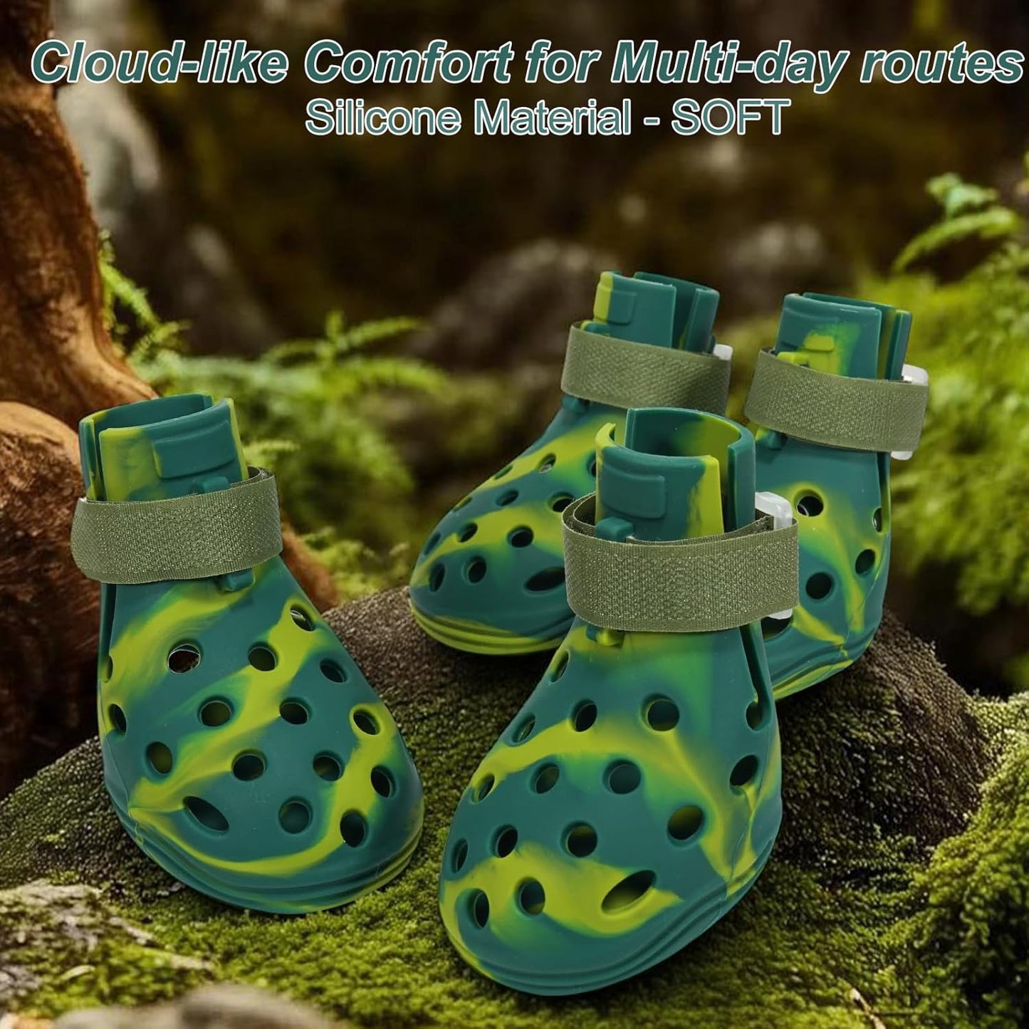 Dog Shoes for Hot Pavement and Snow, Silicone Dog Booties for Small Medium Large Dogs, Waterproof Paw Protectors- Non-Slip, Adjustable Straps, Dog Boots for Beach/Rain/Hiking (Green, M)