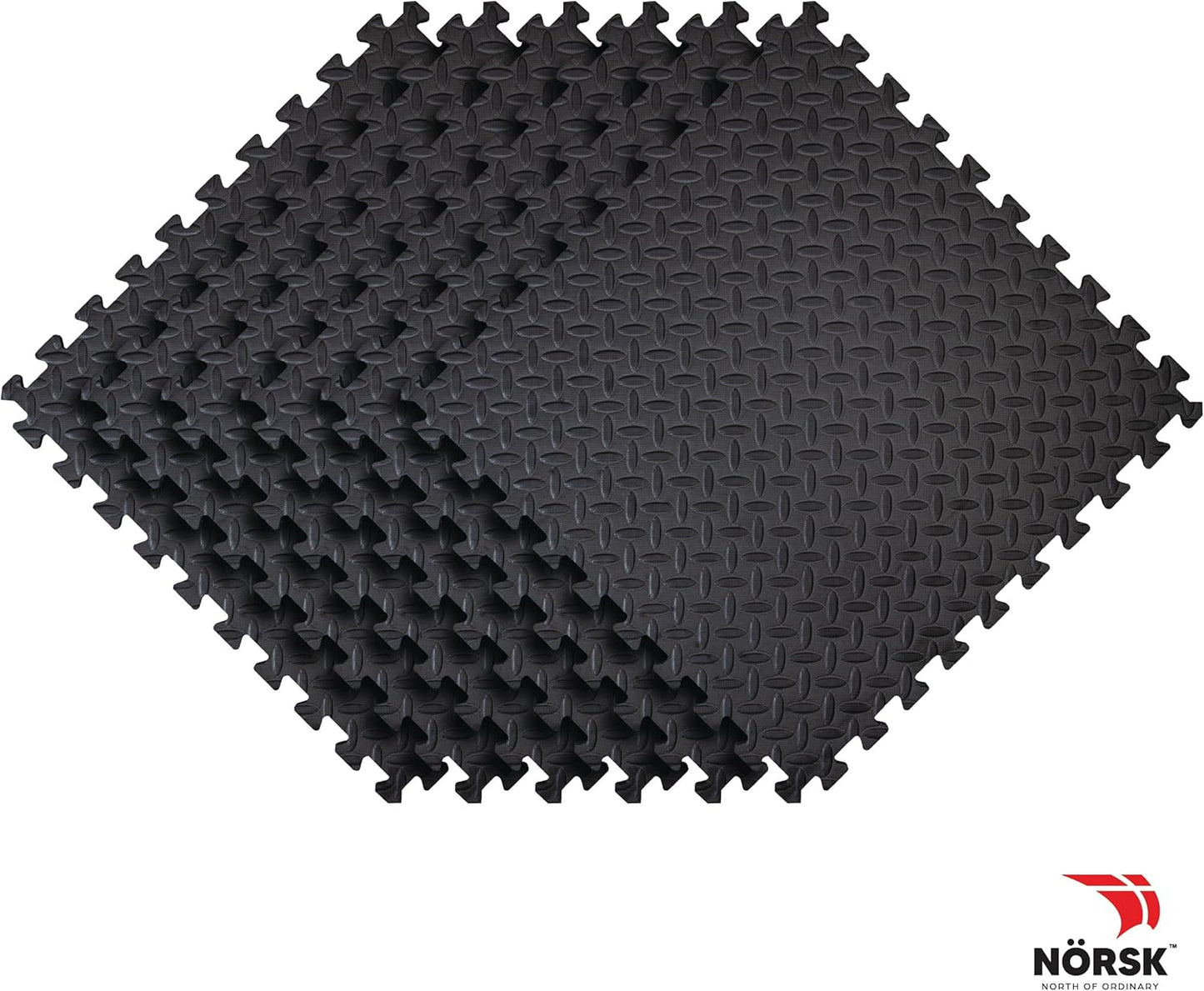 Norsk Foam Floor Gym Mats with Interlocking Tiles, .47" Thick, 24"x24", 24-Pack, 96 Square Feet, Diamond Plate Design, Black