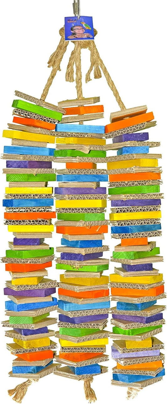 Birds LOVE Chew-Tastic Triple Tower of Shredded Fun Colorful Safe Lots of Wood to Chew - Large Bird Cage Toy for African Greys, Amazons, Eclectus, Cockatoos, Macaws and Similar Sized Birds