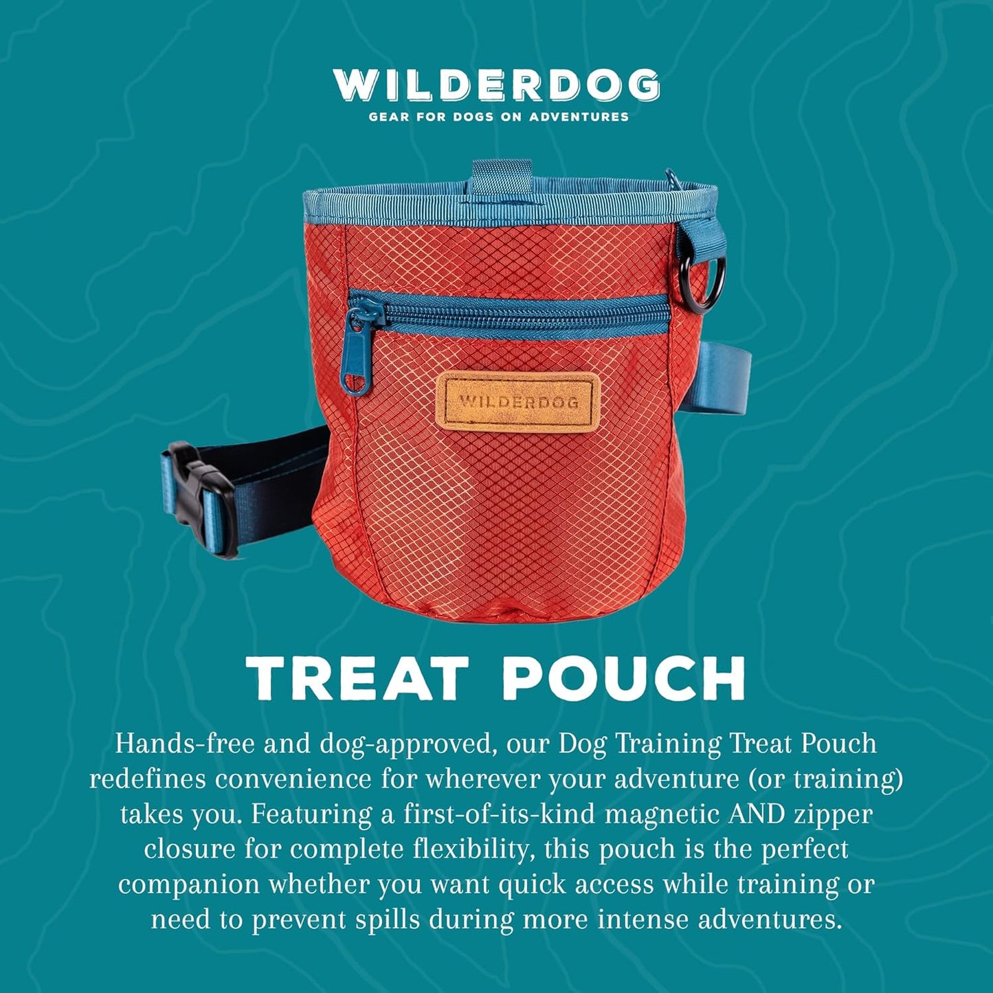 Wilderdog Dog Training Treat Pouch with Magnetic and Zipper Closure, Carabiner Attached, Adjustable Waist Strap - Cinnabar