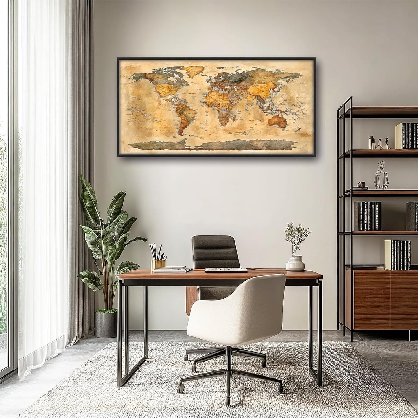 Extra Large World Map Framed Wall Art for Living Room,Oversized Vintage Map of The World Pictures Wall Decor,Canvas Print Painting Modern Artwork Bedroom Office Bathroom 60L" x 30W"
