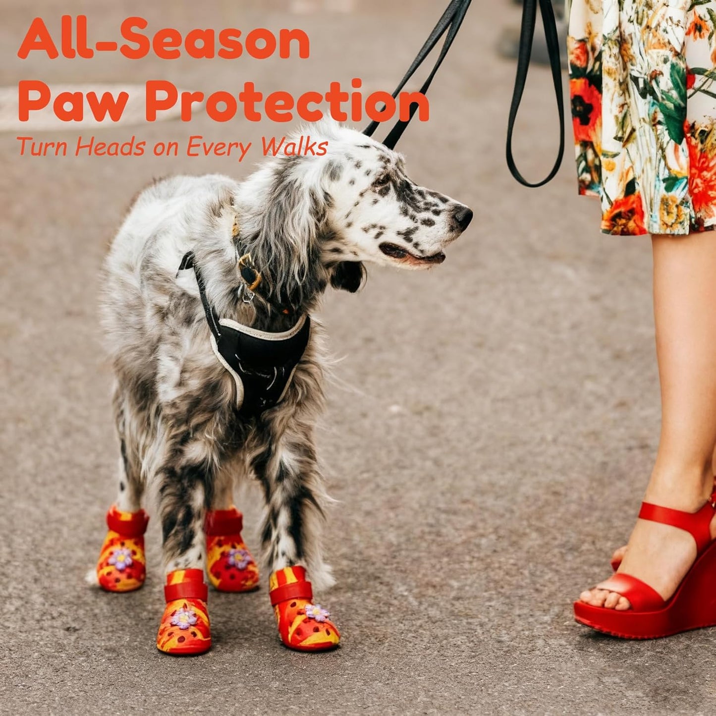 Dog Shoes for Hot Pavement and Snow, Silicone Dog Booties for Small Medium Large Dogs, Waterproof Paw Protectors- Non-Slip, Adjustable Straps, Dog Boots for Beach/Rain/Hiking (Yellow Red, S)