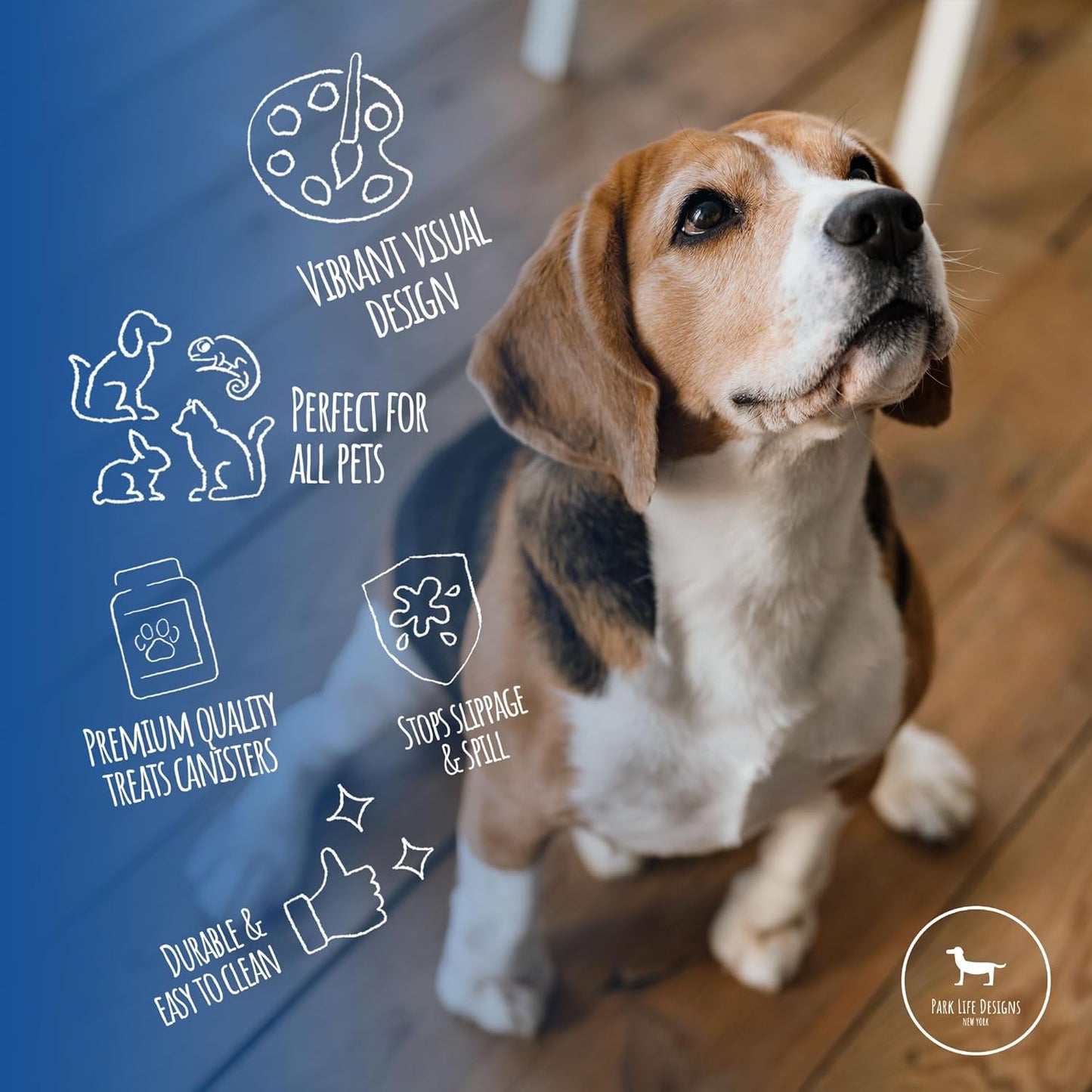 Park Life Designs - Metal Pet Treat Jar with Airtight Lid for Dogs, Cats, Puppies and More, Chic Kitchen Countertop Container for Cookies, Biscuits and Treats (Jasper, Grey, 1.4 Qt)