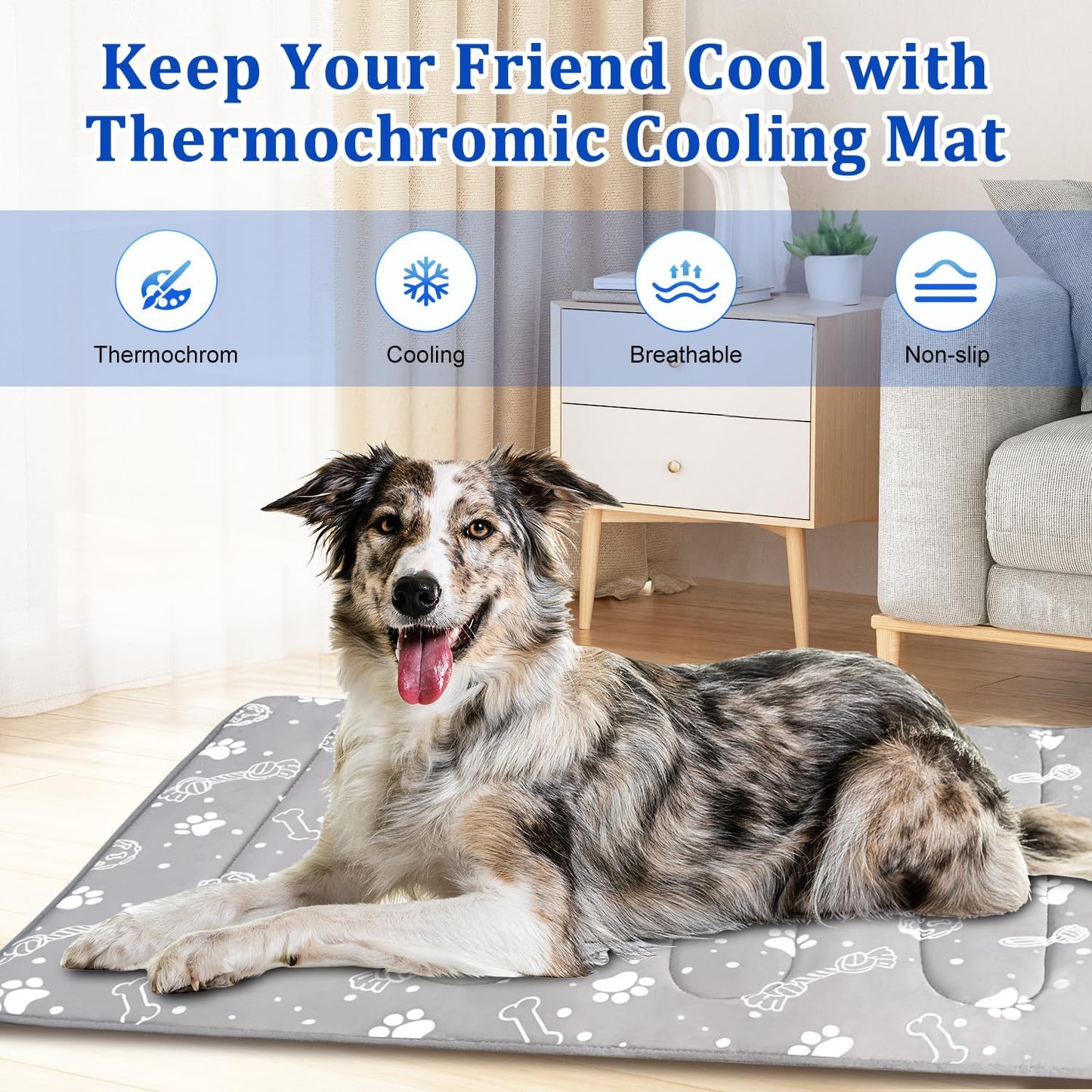 MH MYLUNE HOME Upgrade Cooling Mat for Pets, 28”x39” Arc-Chill Fiber Reinforced Padding, Heat-Absorbing Color-Changing Pet Pad, Foldable/Washable Summer Bed