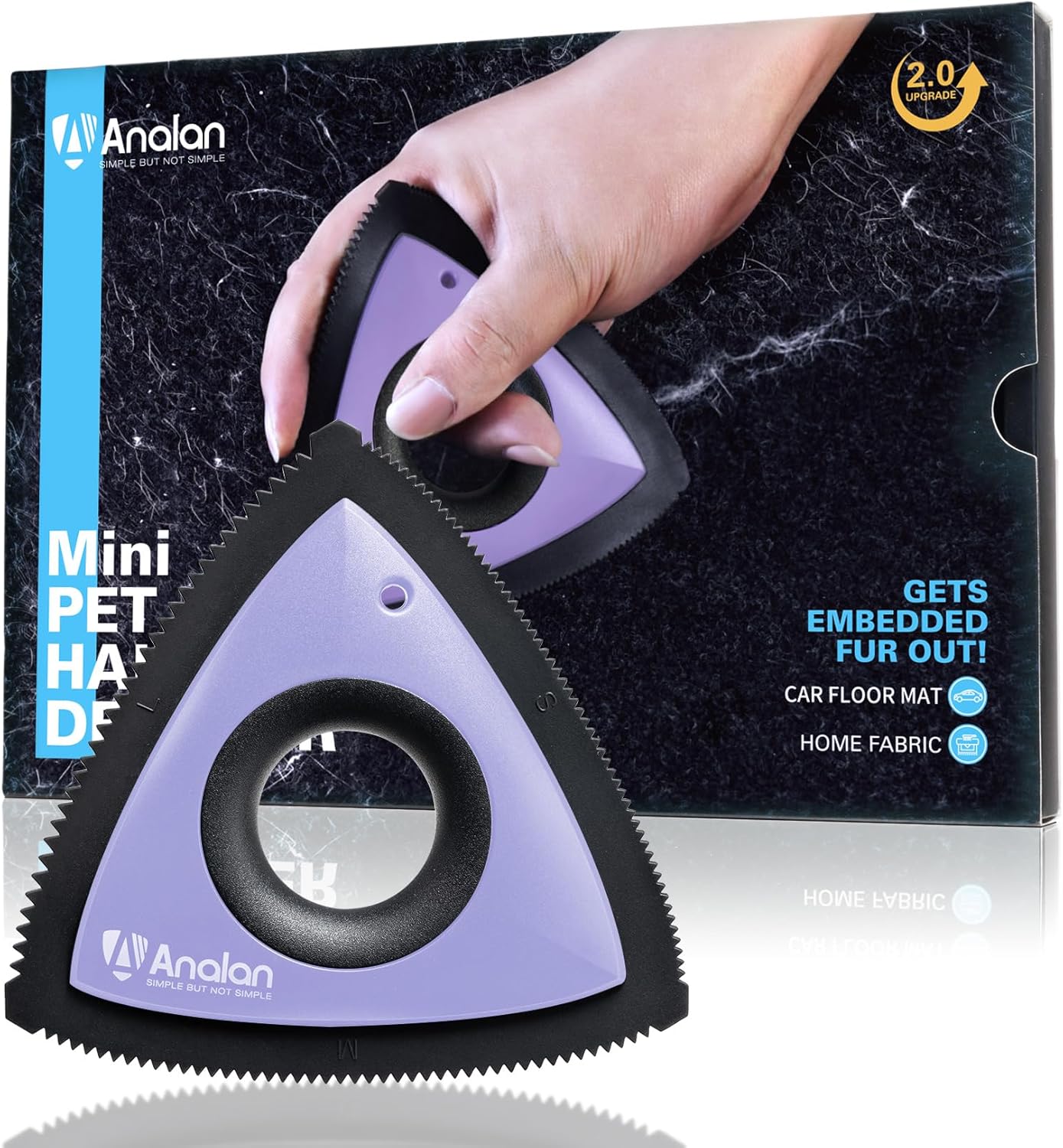 Analan Mini Pet Hair Remover for Car Detailing Supplies, Carpet Dog Hair Remover for Car Interior, Triangle Dog Hair Remover for Auto Detailing, Couch, Furniture, Lint, Carpet(Purple)
