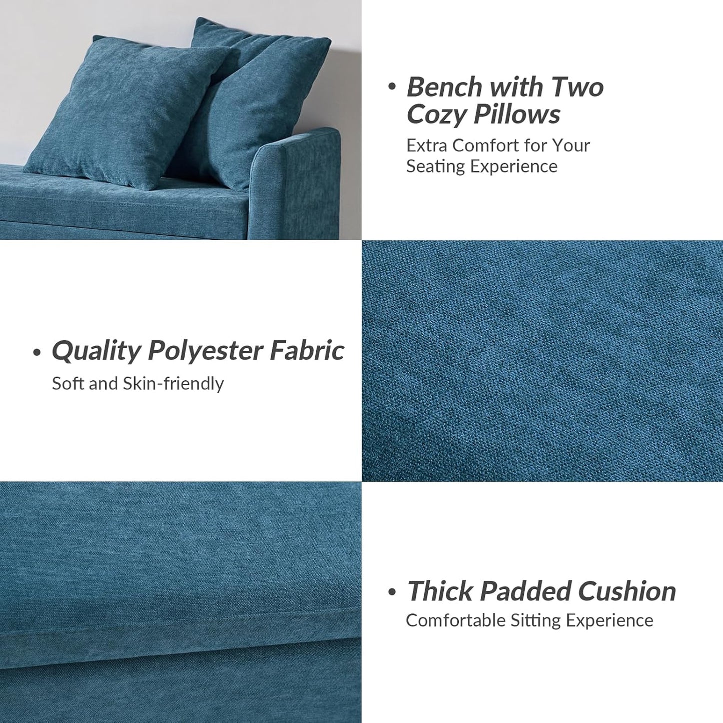 HULALA HOME Modern Storage Bench with Throw Pillows, 59.4" Extra Long Bedroom Ottoman Bench for End of Bed, Comfy Upholstered Footstool for Entryway Dining Room Living Room, Teal