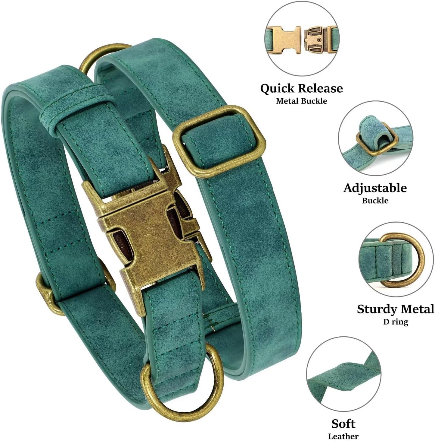 Didog Soft PU Leather Dog Collar, Stylish Quick Released Dog Collars for Medium Dogs, Easy Clean Adjustable Pet Collar for Daily Walking, Green, M Fit 13-21" Neck
