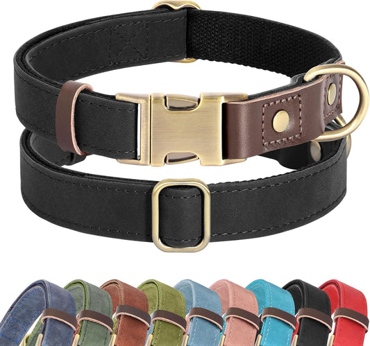 Didog Soft PU Leather Dog Collars for Medium Dogs,Classic Adjustable Dog Collars with Quick Release Metal Buckle,Easy Clean and Comfortable with Nylon Lining,Black,M Neck 13-19"
